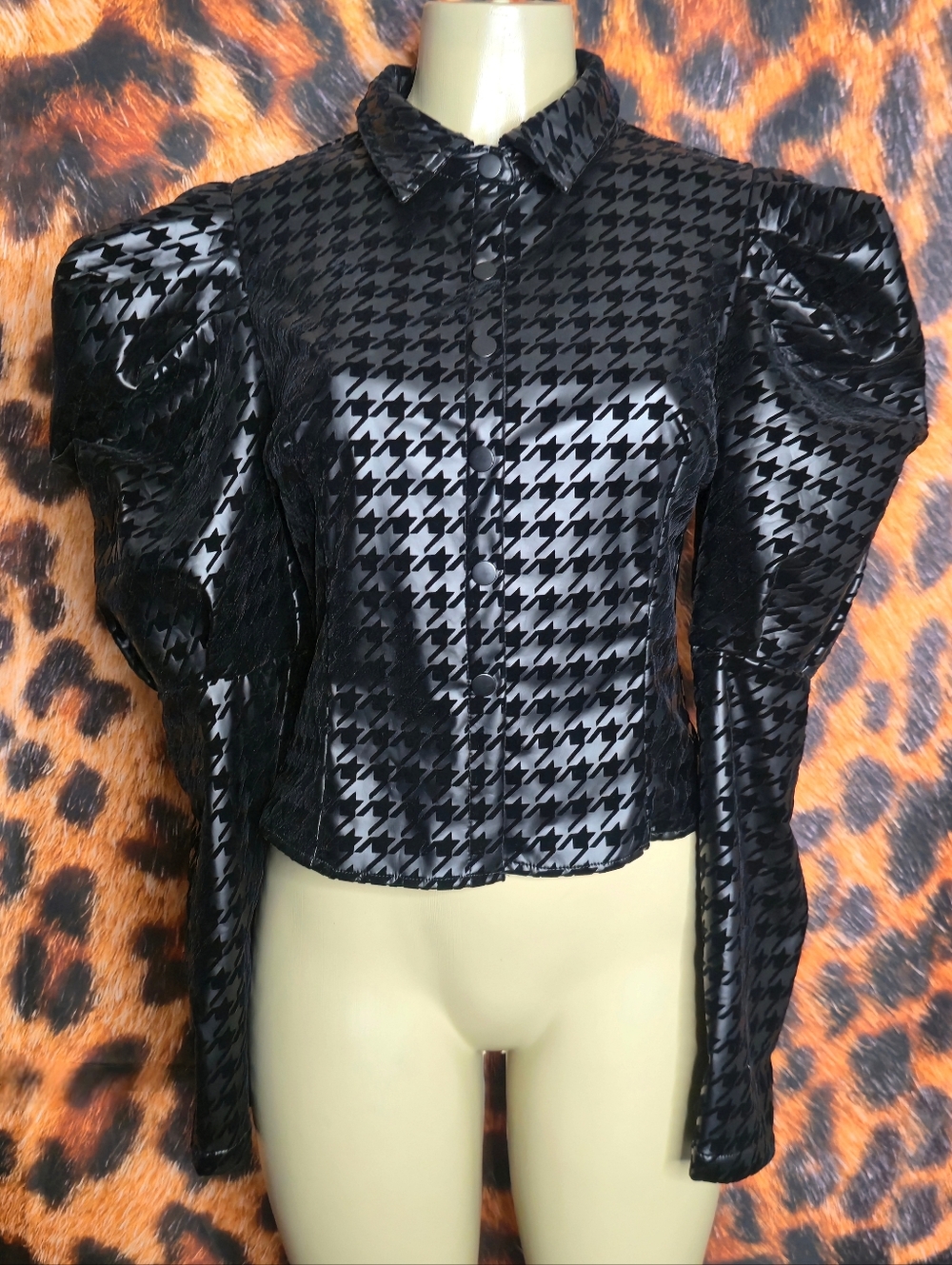 Better Off Alone Houndstooth Puff Sleeve Top